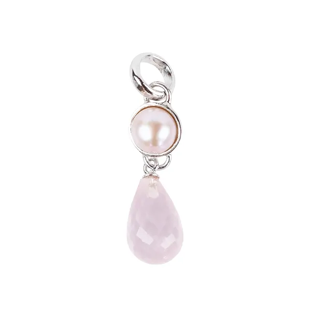 Anhänger Rosenquarz-Briolette, Perle (rosa), 3,2cm, rhodiniert | Marco Schreier