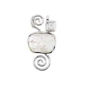 Ciondolo perla, topazio, spirali, 4,1 cm, rodiato | Marco Schreier