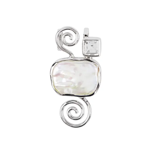 Ciondolo perla, topazio, spirali, 4,1 cm, rodiato | Marco Schreier