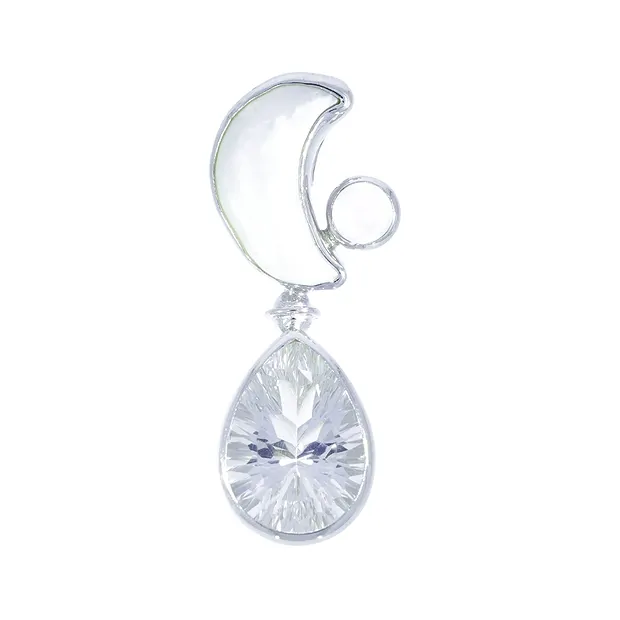Pendant pearl (moon), Rock Crystal (drop), Labrodorite (white), 4.8cm, rhodiniert | Marco Schreier