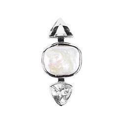 242018210157 Rectangular pearl pendant, Topaz (white) trillion, 4.2 cm, rhodiniert | Marco Schreier