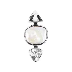 Rectangular pearl pendant, Topaz (white) trillion, 4.2 cm, rhodiniert | Marco Schreier