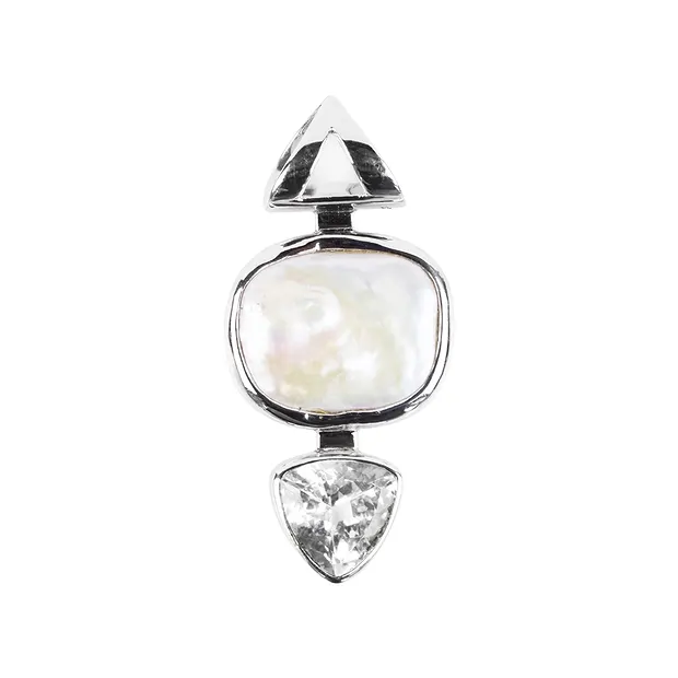 Pendentif Perle rectangulaire, Topaze blanche Trillion, 4,2cm, rhodié | Marco Schreier