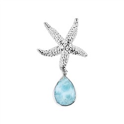 242018210160 Pendentif étoile de mer avec gouttes de Larimar, 4,2cm, rhodié | Marco Schreier