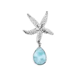 242018210160 Pendentif étoile de mer avec gouttes de Larimar, 4,2cm, rhodié | Marco Schreier
