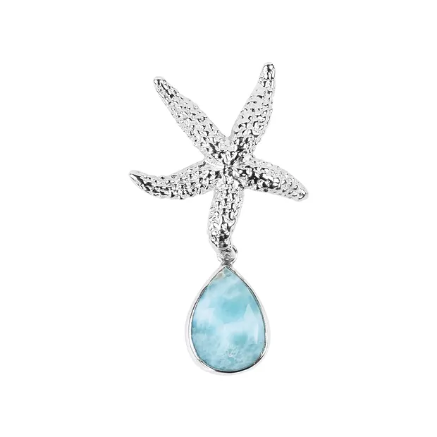 Pendentif étoile de mer avec gouttes de Larimar, 4,2cm, rhodié | Marco Schreier