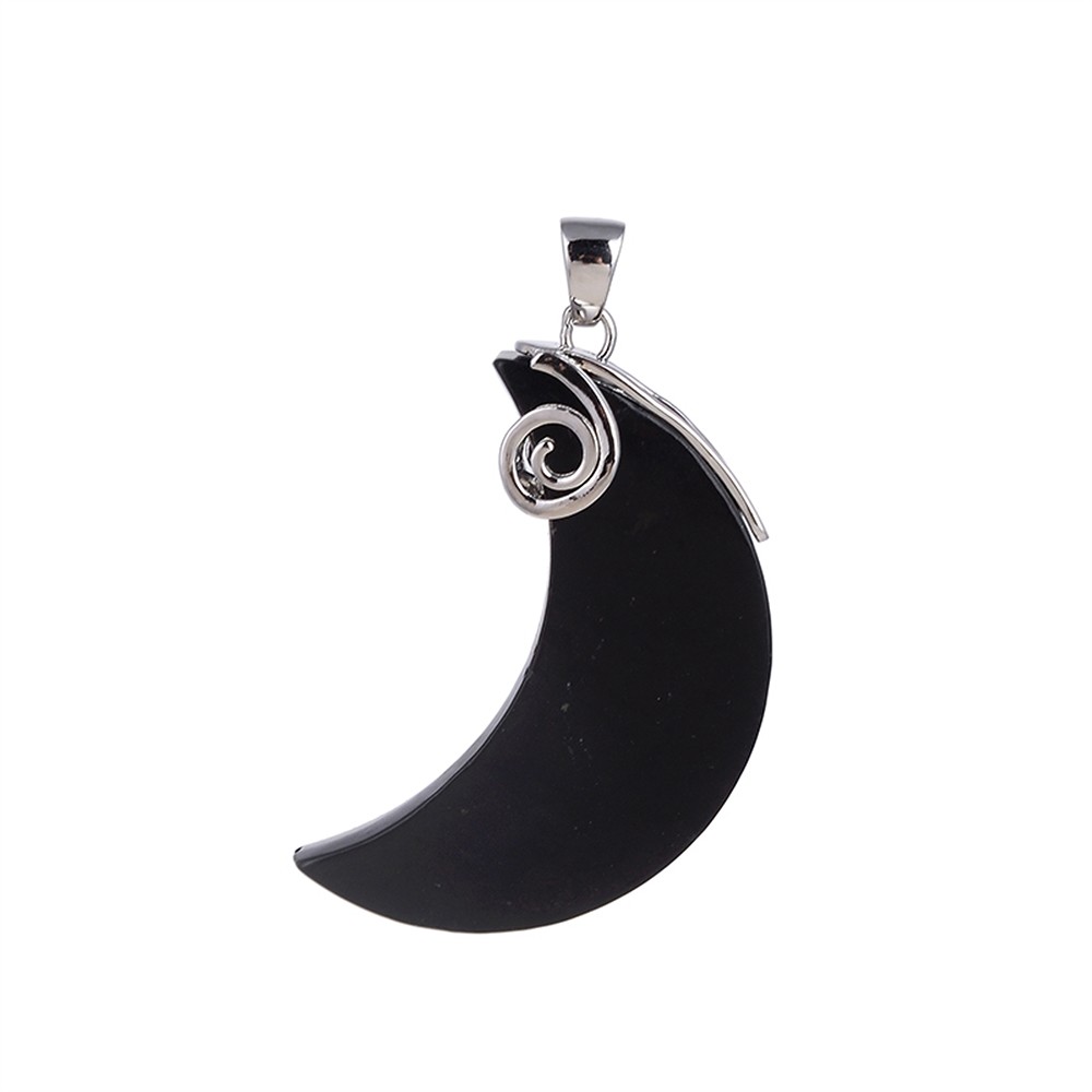 Colgante Shungita (estabilizado), luna (40 x 16mm), 5,0cm, rodinado | Marco Schreier