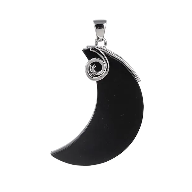 Shungite pendant (stab.), moon (40 x 16mm), 5.0cm, rhodiniert | Marco Schreier
