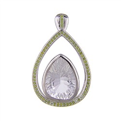 242018210171 Rock Crystal pendant, drop with Peridote, 3.5 cm, rhodiniert | Marco Schreier