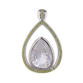 Rock Crystal pendant, drop with Peridote, 3.5 cm, rhodiniert | Marco Schreier