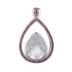 242018210172 Pendentif Cristal de roche, Goutte avec Rubis, 3,5cm, rhodié | Marco Schreier