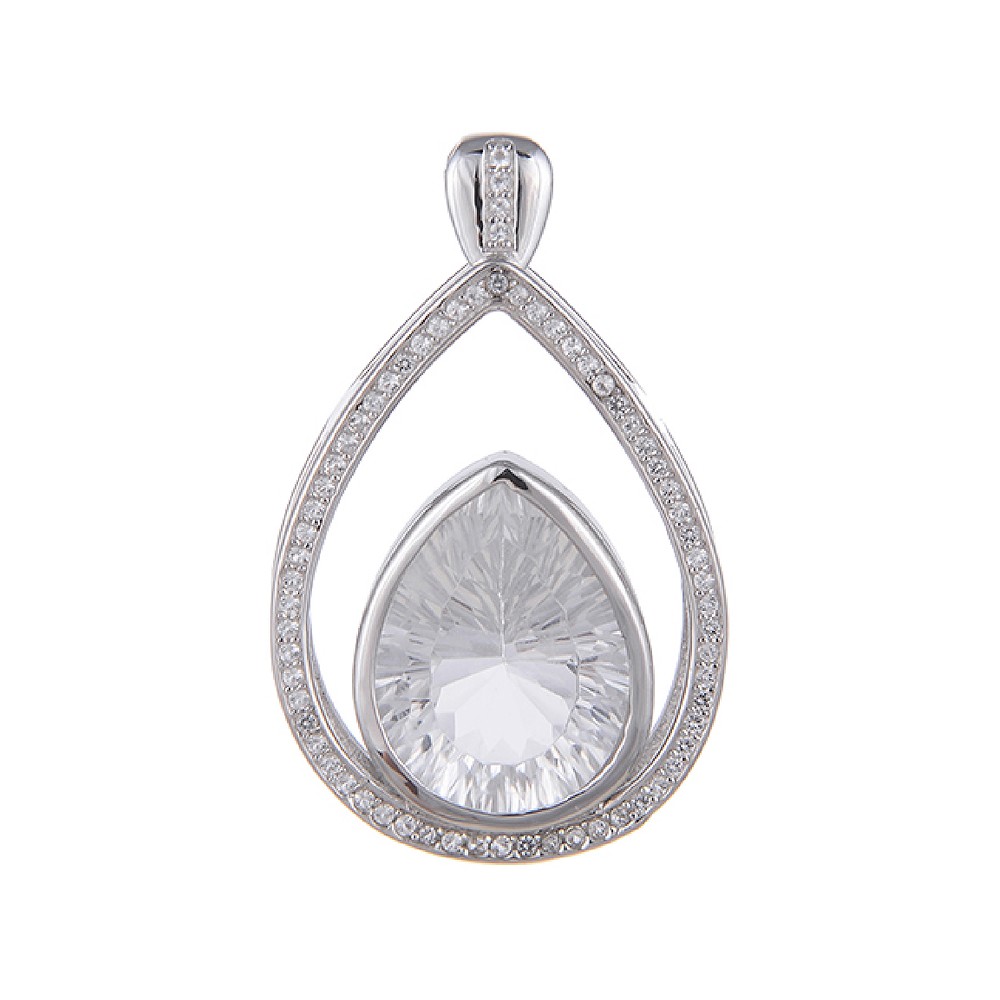 Colgante de cristal de roca, gota con topacio, 3,5 cm, rodinado | Marco Schreier