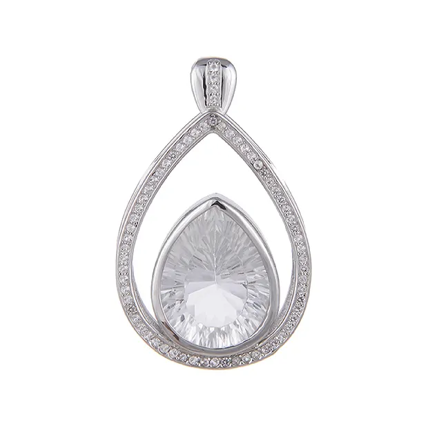 Rock Crystal pendant, drop with topaz, 3.5 cm, rhodiniert | Marco Schreier