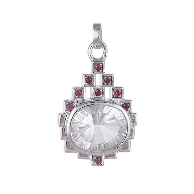 Pendentif Cristal de roche, Ovale avec Rubis, 2,7cm, rhodié | Marco Schreier
