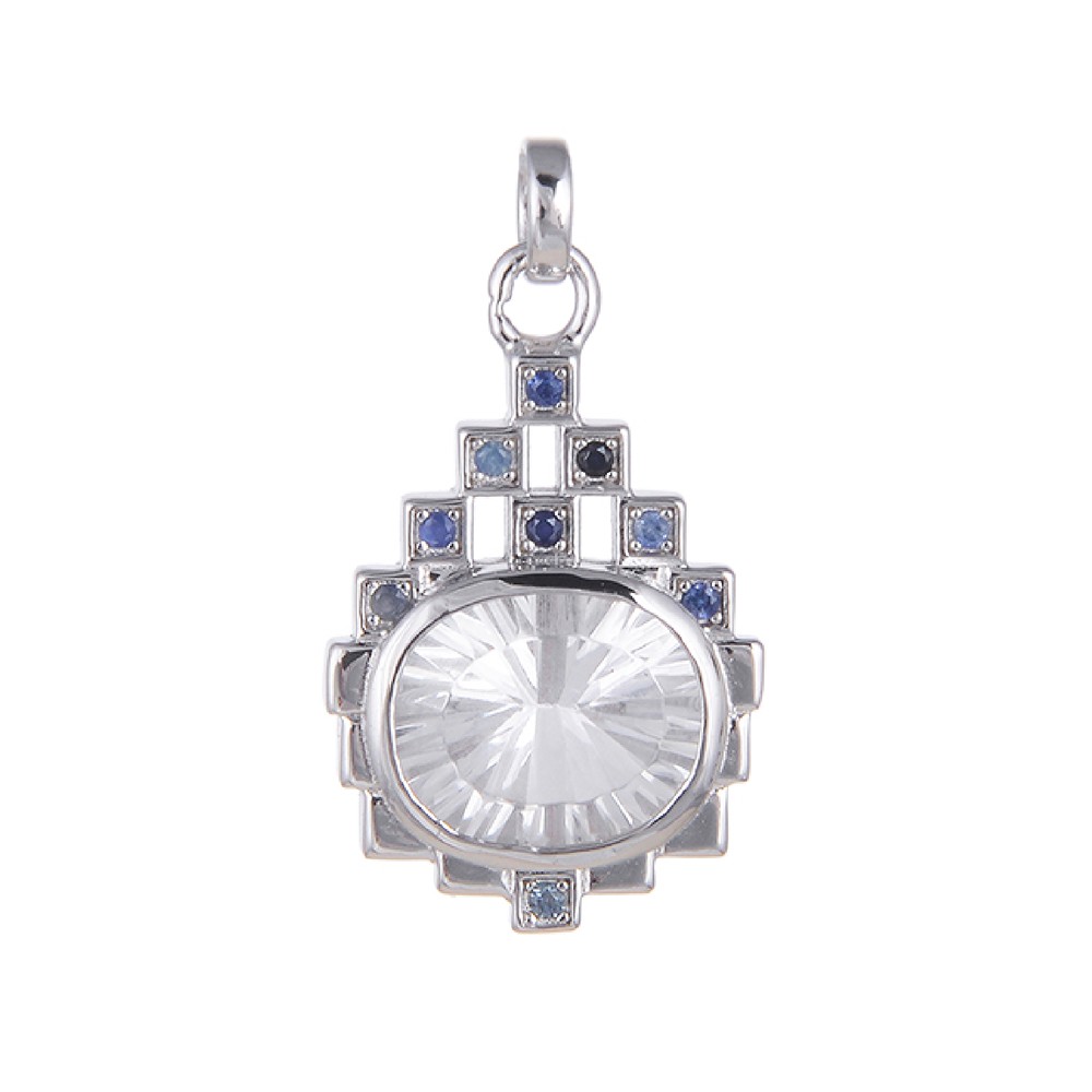 Rock Crystal pendant, oval with Sapphire, 2.7 cm, rhodiniert | Marco Schreier