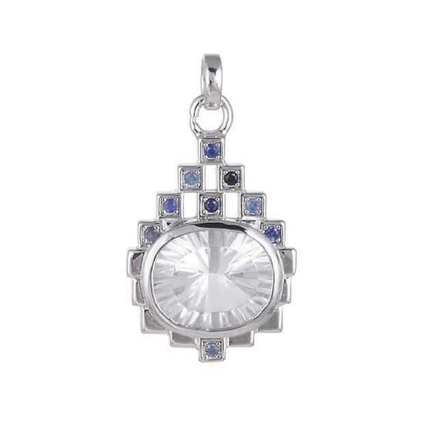 Pendentif Cristal de roche, Ovale avec Saphir, 2,7cm, rhodié | Marco Schreier