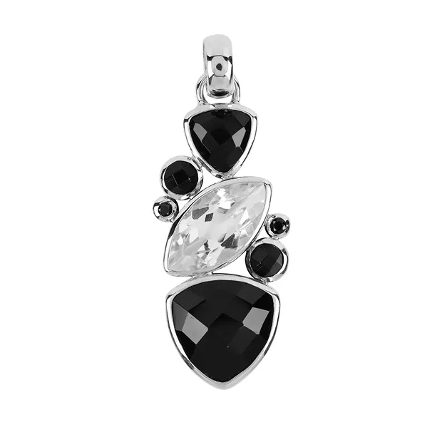 Anhänger Onyx facettiert, Topas weiß, Spinell schwarz, 4,7cm, rhodiniert | Marco Schreier