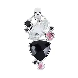 242018210177 Anhänger Onyx-Trillion, Topas weiß, Turmalin rosa, Spinell schwarz, 4,2cm, rhodiniert | Marco Schreier