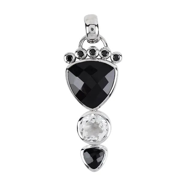 Anhänger Onyx-Trillion, Topas weiß, Spinell, 4,5cm, rhodiniert | Marco Schreier