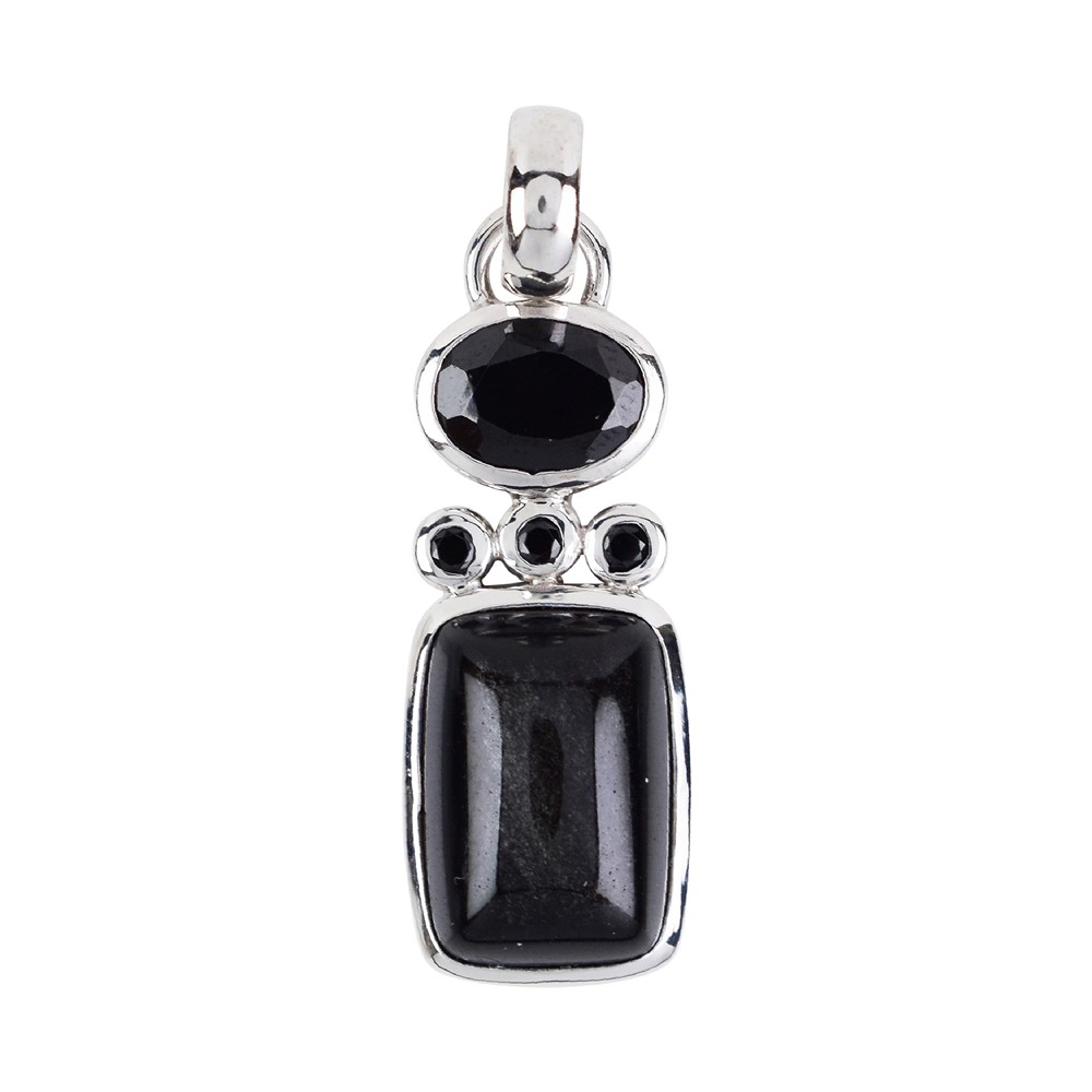 Pendant, silver luster obsidian, Spinel (black), 3.5 cm, rhodiniert | Marco Schreier