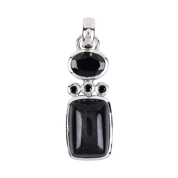 Anhänger, Obsidian (Silberglanz), Spinell, 3,5cm, rhodiniert | Marco Schreier