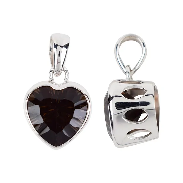 Pendentif Quartz fumé coeur facetté, 2,7cm, rhodié | Marco Schreier