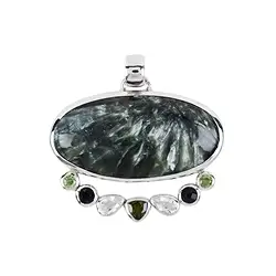 242018210185 Pendant serafinite, oval (40 x 20mm), topaz, tourmaline, 4.1cm, rhodiniert | Marco Schreier