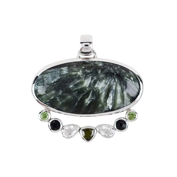 Colgante serafinita, oval (40 x 20mm), topacio, turmalina, 4,1cm, rodinado | Marco Schreier