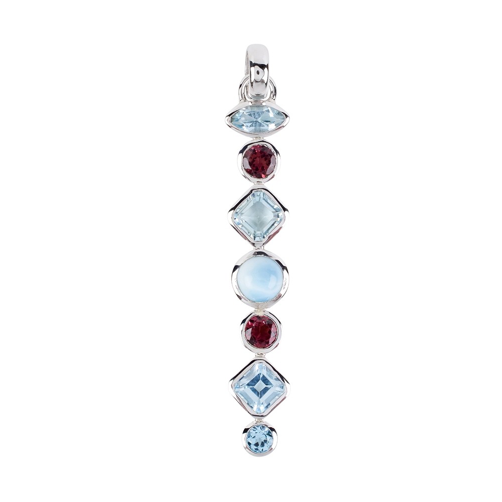 Ciondolo Topazio (blu), Tormalina (rosa), Larimar, 5,9 cm, rodiato | Marco Schreier