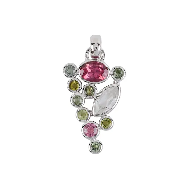 Pendant Tourmaline pink, Topaz (white), Peridote, 3,6cm, rhodiniert | Marco Schreier
