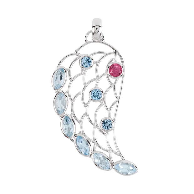 Ciondolo Topazio (blu), tormalina rosa, ali, 6,0 cm | Marco Schreier