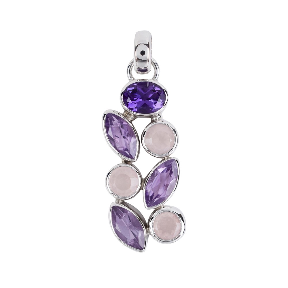 Pendant amethyst, faceted Rose Quartz, 4.0 cm | wholesaler gems & healing stones