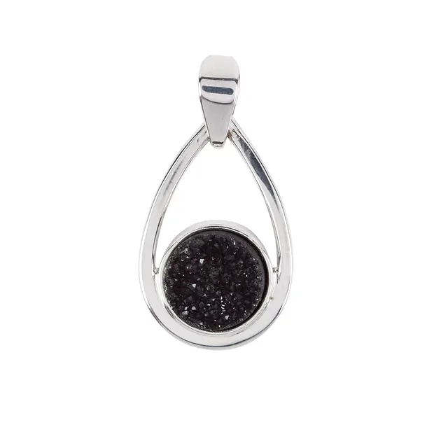 Pendentif Agate (Druzy noir) rond 3,1cm, rhodié | Marco Schreier