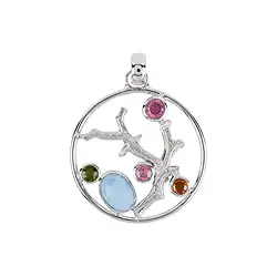 242018210196 Pendentif branche de corail Larimar, tourmaline, rond, 4,4cm, rhodié | Marco Schreier