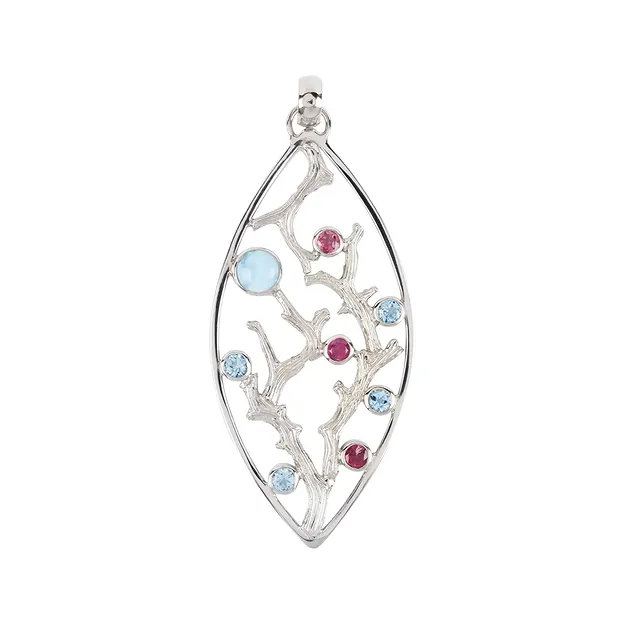 Pendentif branches de corail avec Larimar, tourmaline, Topaze, 7,6cm, rhodié | Marco Schreier