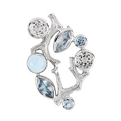 242018210199 Anhänger Korallenast Larimar, Topas weiß und blau, 3,8cm, rhodiniert | Marco Schreier