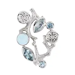 242018210199 Anhänger Korallenast Larimar, Topas weiß und blau, 3,8cm, rhodiniert | Marco Schreier