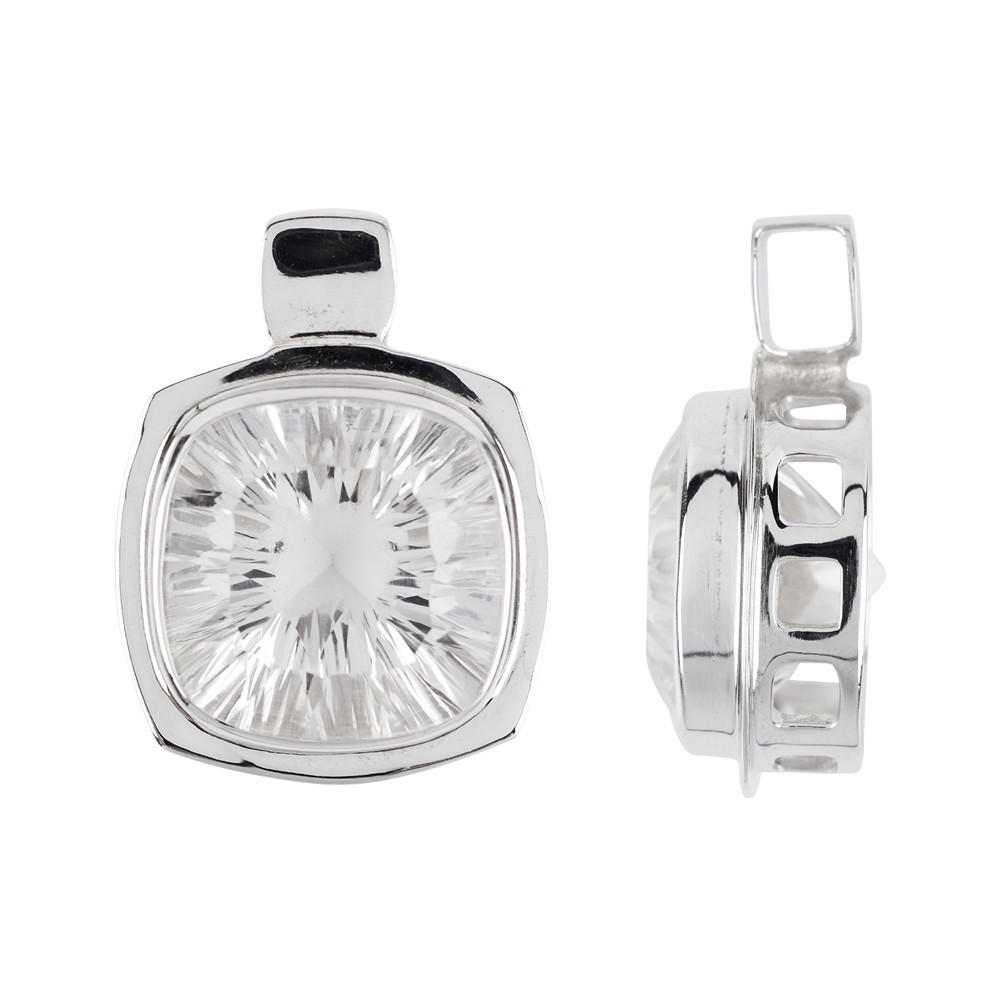 Anhänger Bergkristall-Cusion facettiert (Concave Cut), 3,5cm, rhodiniert | Marco Schreier