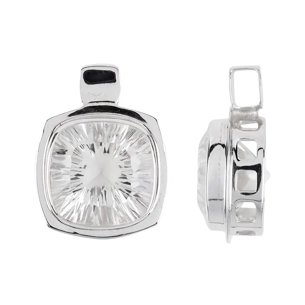 Rock Crystal Cusion faceted pendant (Concave Cut), 3.5 cm, rhodiniert | Marco Schreier