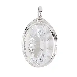 242018210202 Oval faceted Rock Crystal pendant (19 x 14mm), 2.8cm, rhodiniert, concave cut | Marco Schreier