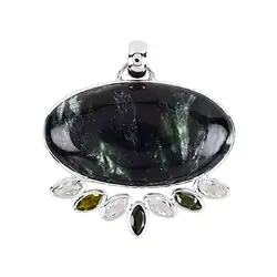 242018210203 Anhänger Serafinit oval, Topas und Turmalin Marquise, 4.5 x 4.3cm, rhodiniert | Marco Schreier