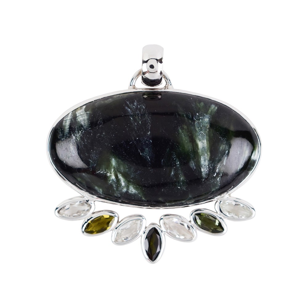 Pendentif Serafinite ovale, Topaze et Tourmaline Marquise, 4.5 x 4.3cm, rhodié | Marco Schreier