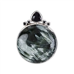 242018210204 Pendant serafinite, round (31mm), Onyx, Spinel, 4.1cm, rhodiniert | Marco Schreier