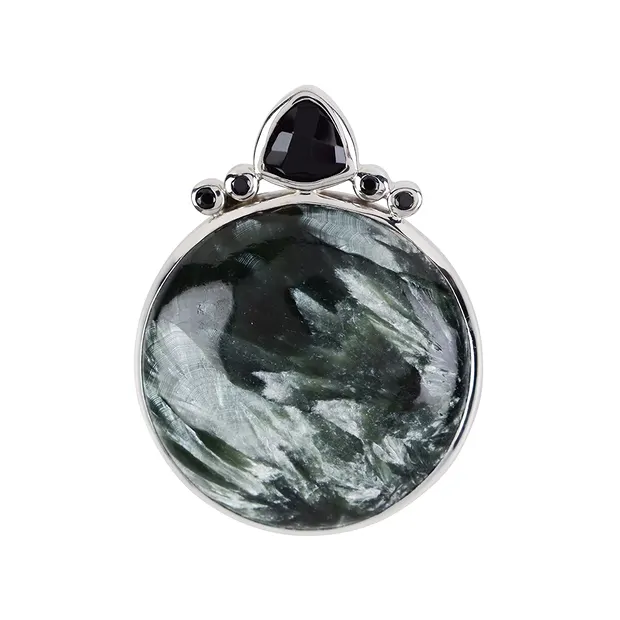 Ciondolo serafinite, rotondo (31 mm), onice, Spinello, 4,1 cm, rodiato | Marco Schreier