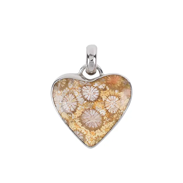 Pendentif Corail fossilisé, coeur (20 x 20mm), 2,8cm, rhodié | Marco Schreier