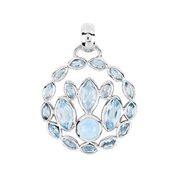 242018210214 Ciondolo Topazio (blu) marquise, Larimar, 4,0 cm, rodiato | Marco Schreier
