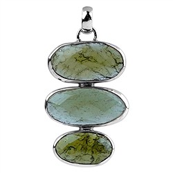 242018210223 Moldavite oval pendant, 4.0 cm, rhodiniert | wholesaler gems & healing stones