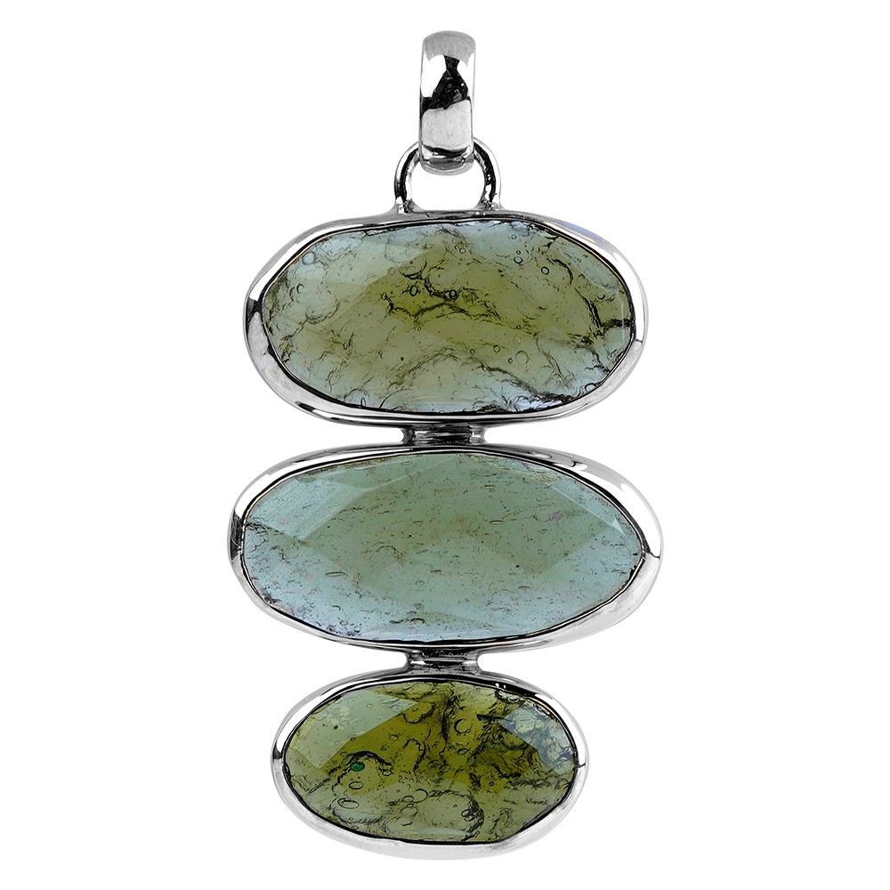 Moldavite oval pendant, 4.0 cm, rhodiniert | wholesaler gems & healing stones