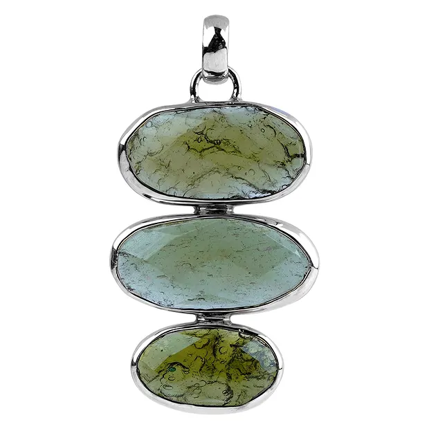 Pendente ovale in Moldavite, 4,0 cm, rodiato | grossista gemme e pietre curative