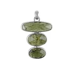 242018210224 Anhänger Moldavit Ovale, 3,9cm, rhodiniert | GH Edelsteine, Heilsteine & Schmuck